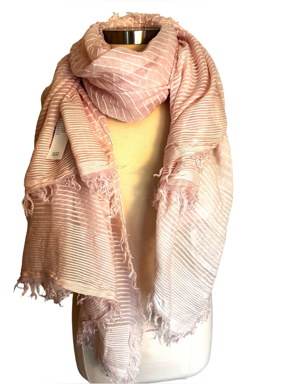 Eileen Fisher Pink Organic Lightweight Texture Fringe Scarf Wrap